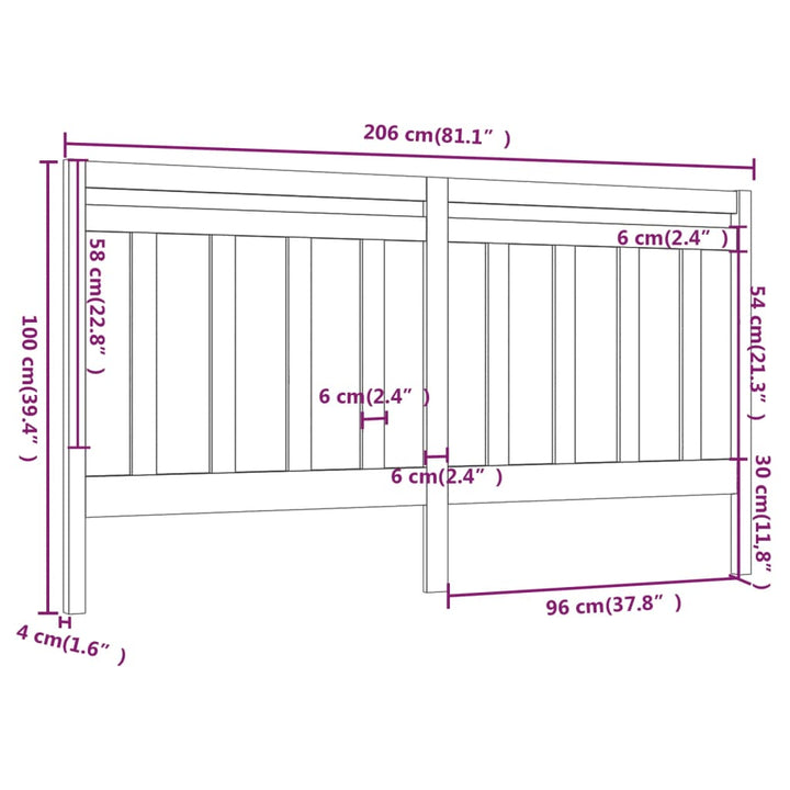 sengegærde 206x4x100 cm massivt fyrretræ sort