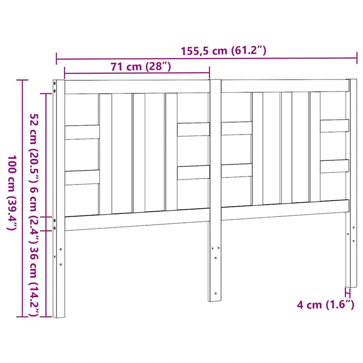 sengegærde 146x4x100 cm massivt fyrretræ grå