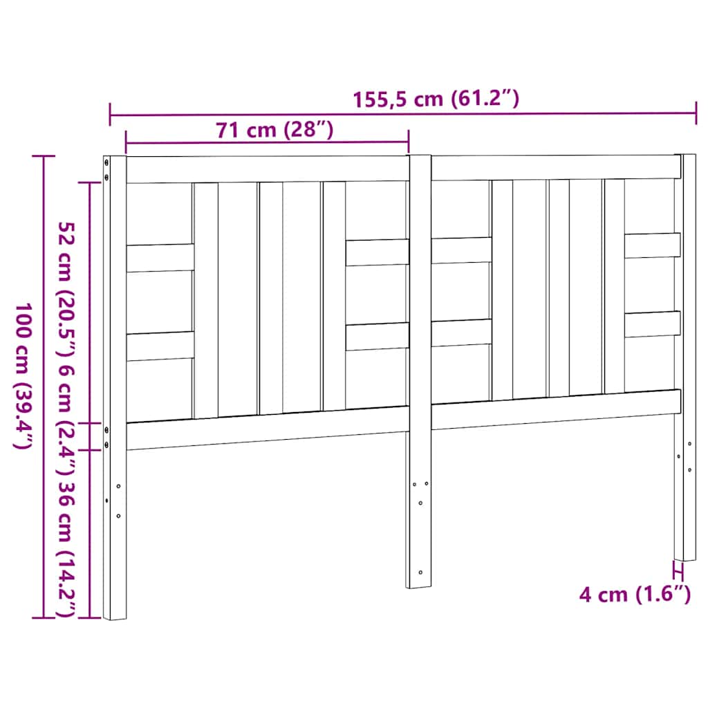 sengegærde 166x4x100 cm massivt fyrretræ sort