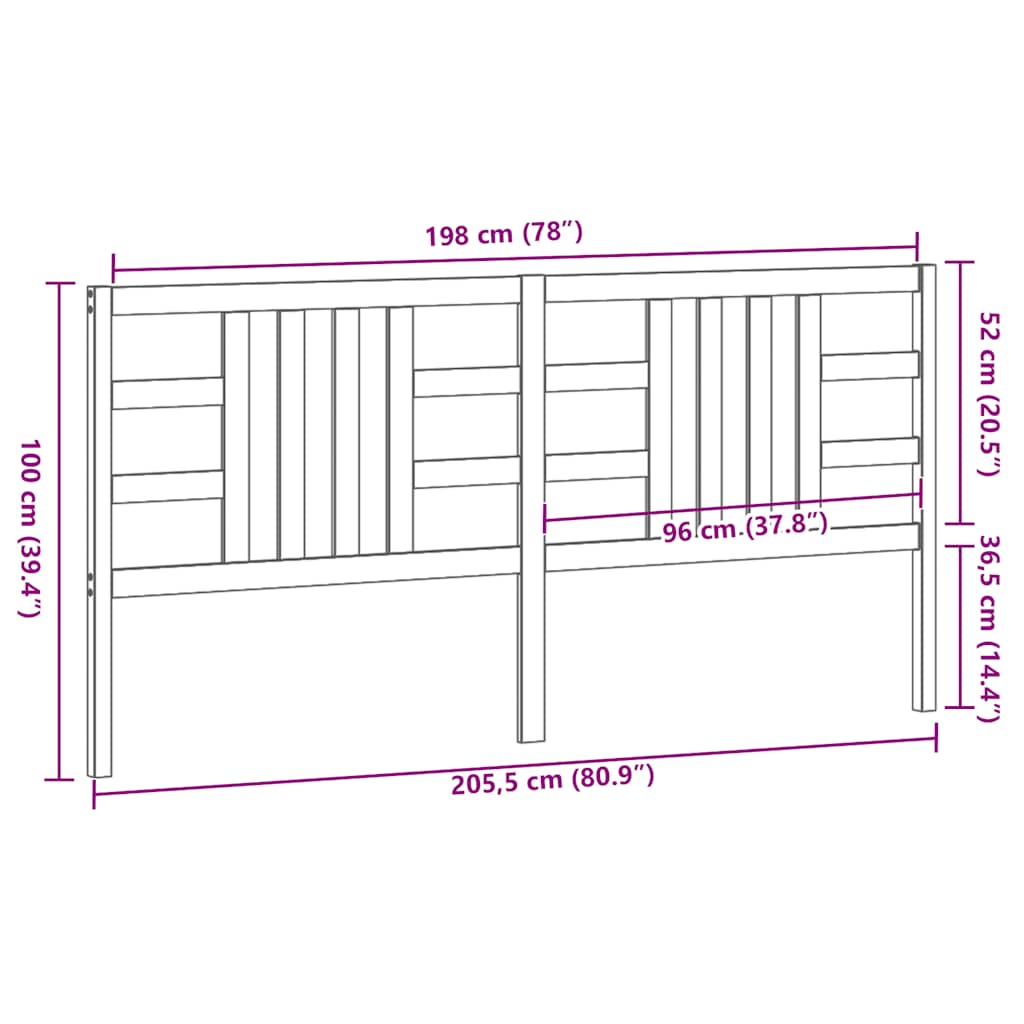 sengegærde 206x4x100 cm massivt fyrretræ sort
