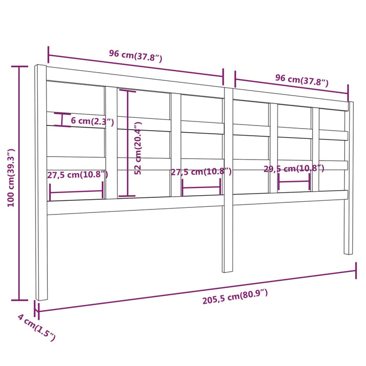 sengegærde 205,5x4x100 cm massivt fyrretræ sort