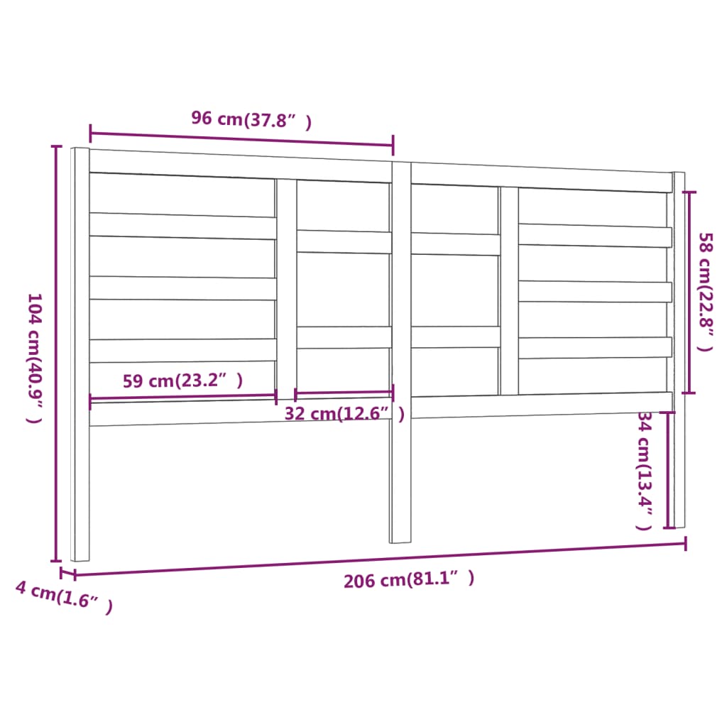 sengegærde 206x4x104 cm massivt fyrretræ sort