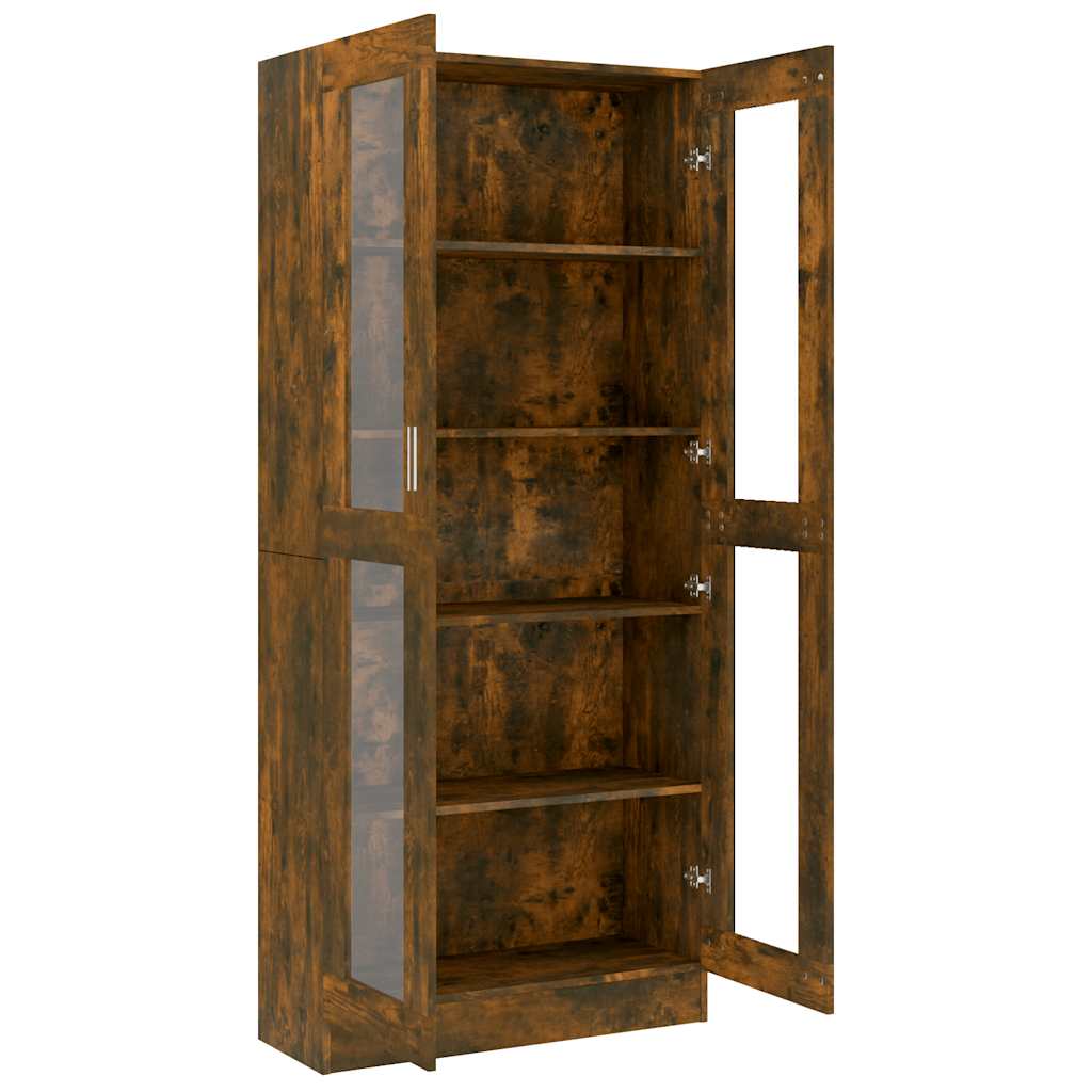 vitrineskab 82,5x30,5x185 cm konstrueret træ røget egetræ