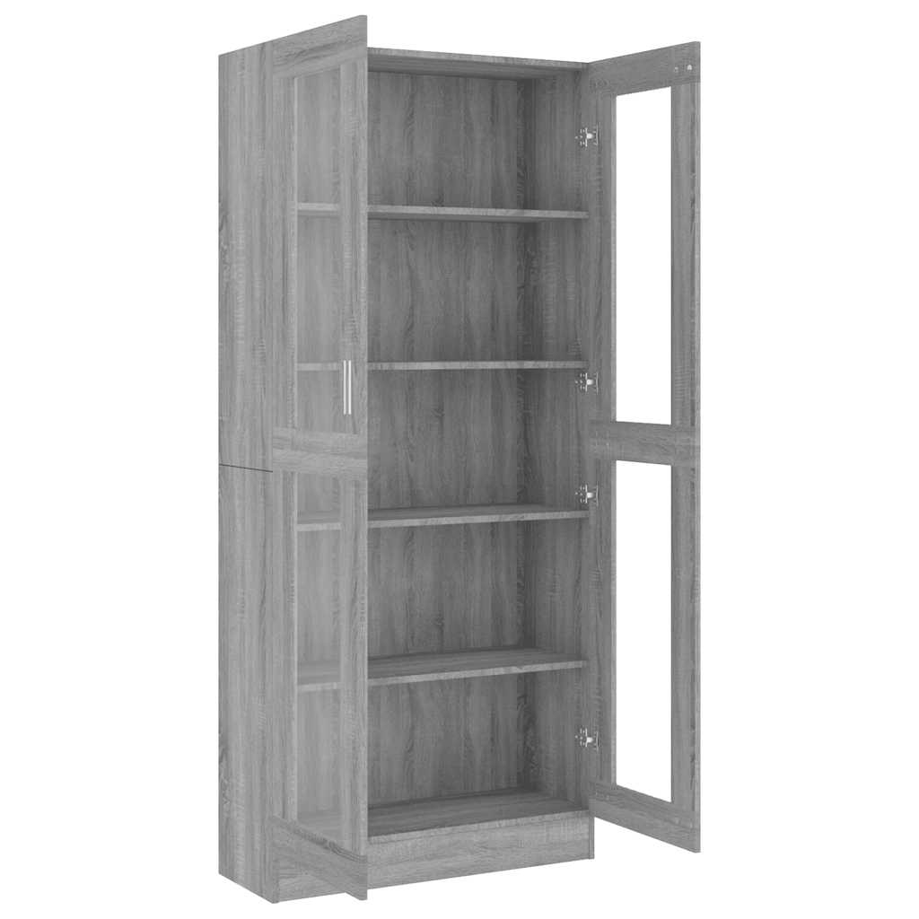 vitrineskab 82,5x30,5x185 cm konstrueret træ grå sonoma-eg