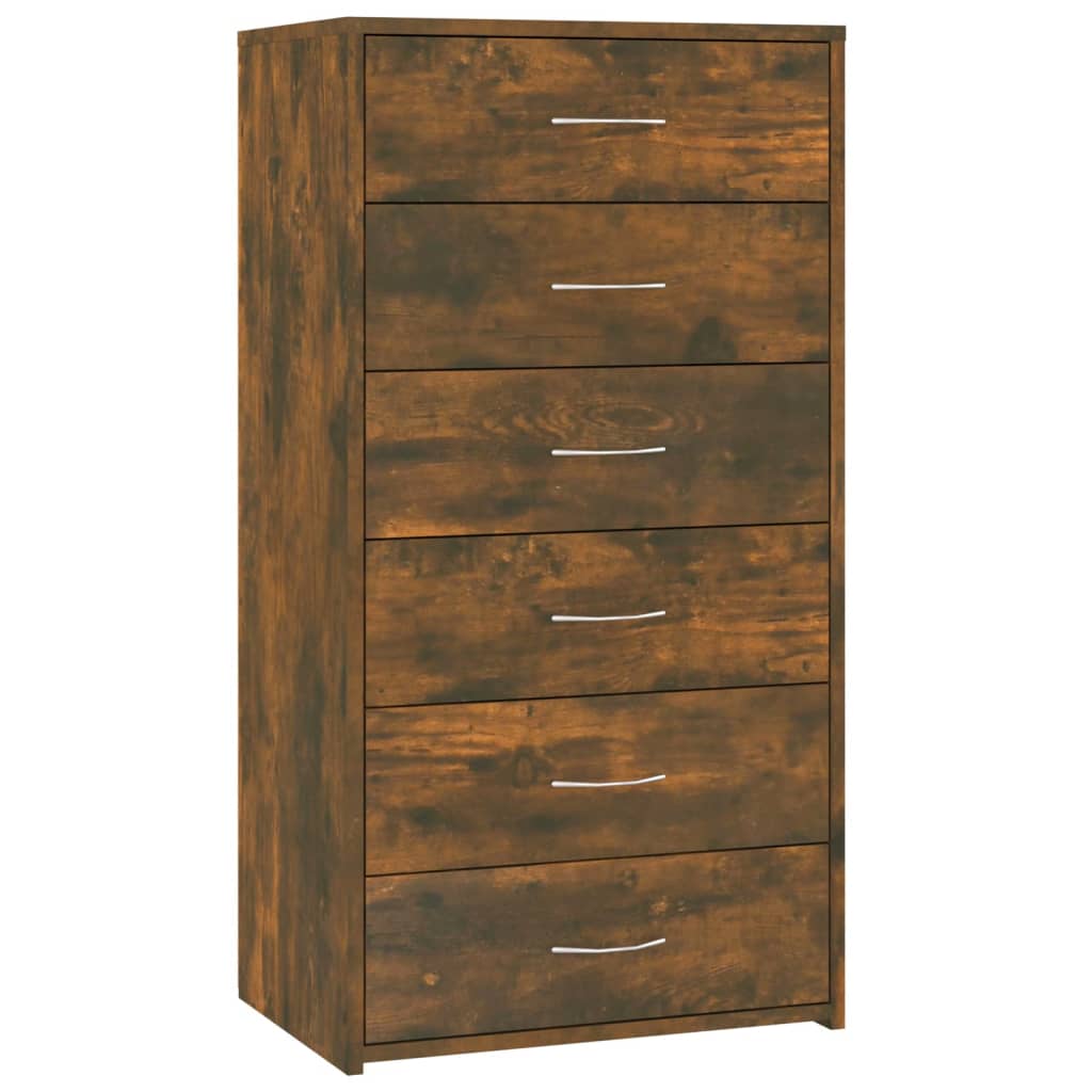 skænk med 6 skuffer 50x34x96 cm konstrueret træ røget egetræ