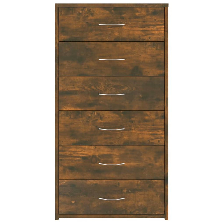 skænk med 6 skuffer 50x34x96 cm konstrueret træ røget egetræ