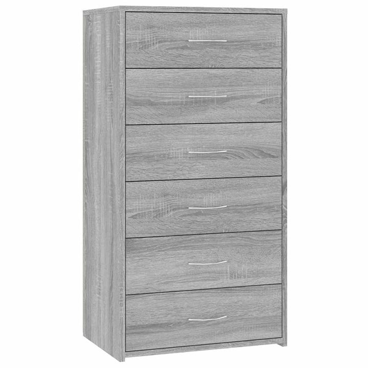 skænk med 6 skuffer 50x34x96 cm konstrueret træ grå sonoma-eg