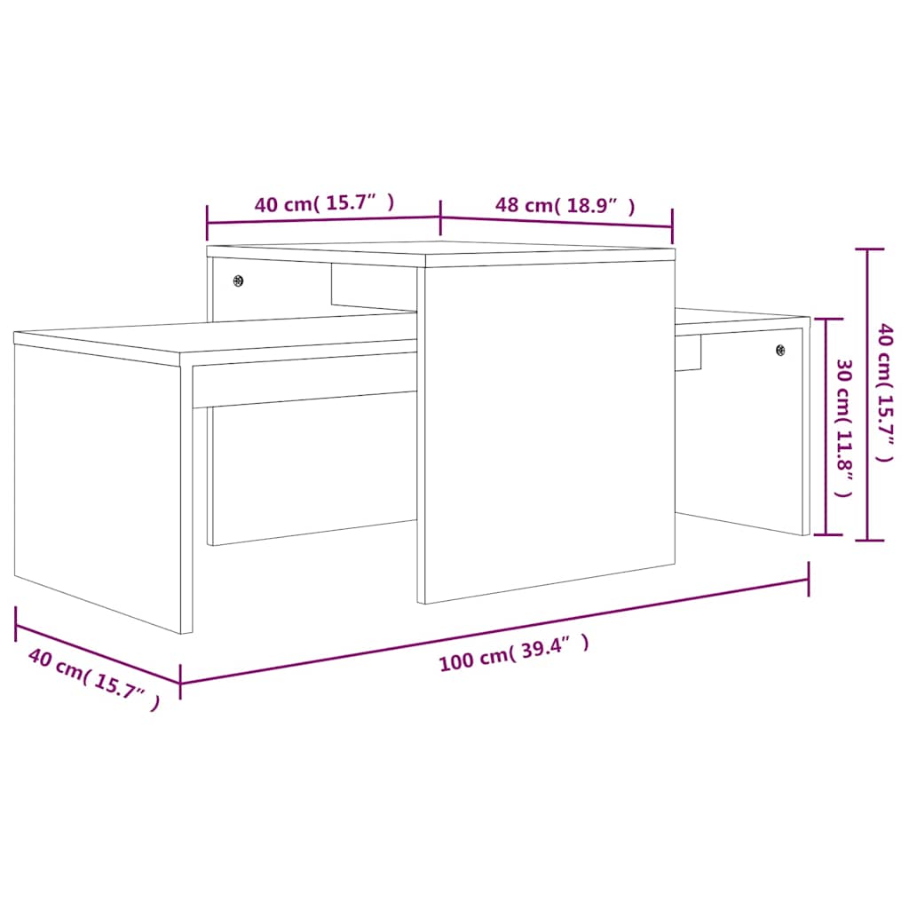 sofabordssæt 100x48x40 cm konstrueret træ grå sonoma-eg
