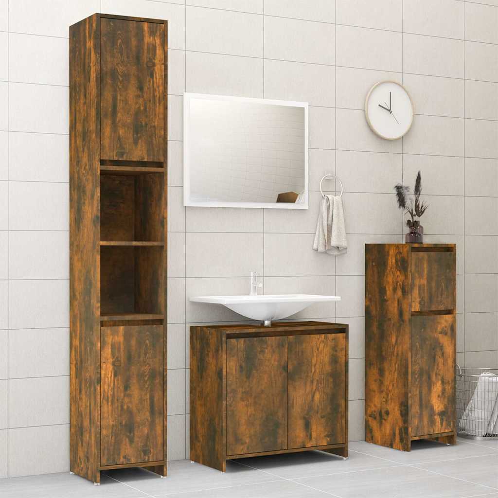 badeværelsesskab 30x30x95 cm konstrueret træ røget egetræ