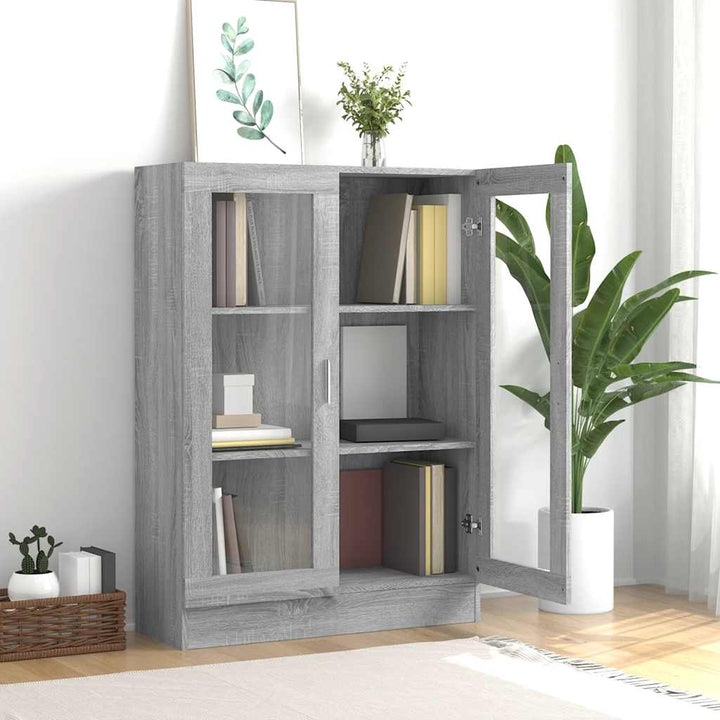 vitrineskab 82,5x30,5x115 cm konstrueret træ grå sonoma-eg