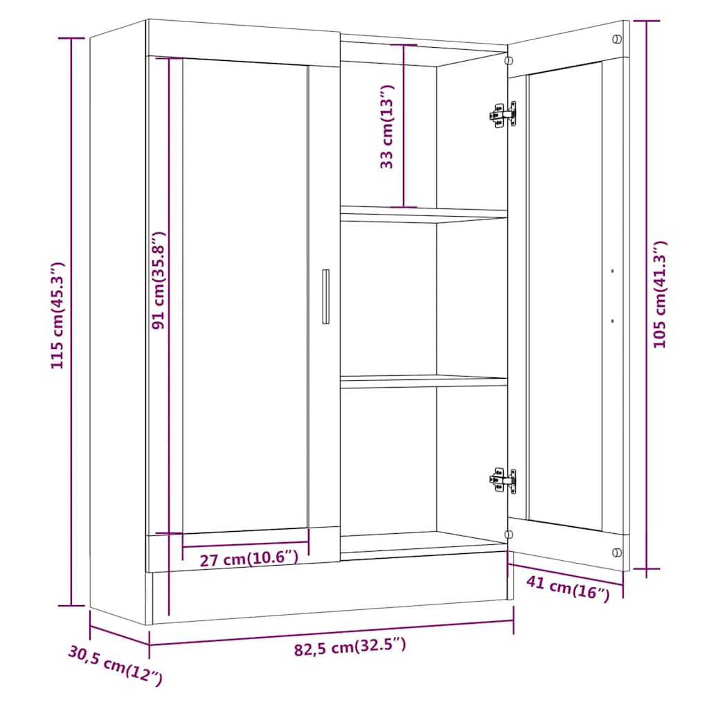 vitrineskab 82,5x30,5x115 cm konstrueret træ grå sonoma-eg