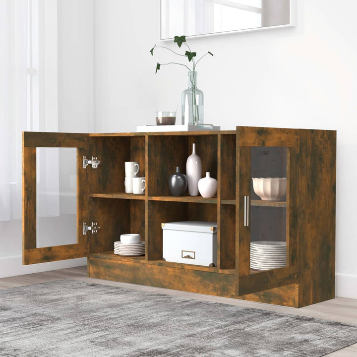 vitrineskab 120x30,5x70 cm konstrueret træ røget egetræ