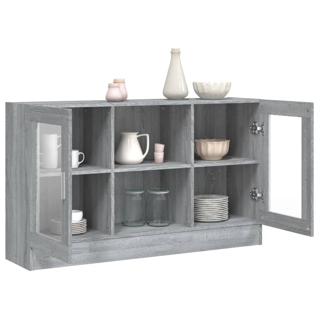 vitrineskab 120x30,5x70 cm konstrueret træ grå sonoma-eg