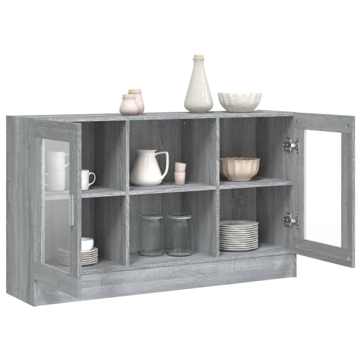vitrineskab 120x30,5x70 cm konstrueret træ grå sonoma-eg