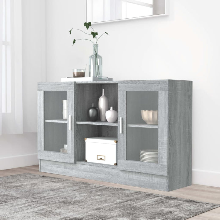vitrineskab 120x30,5x70 cm konstrueret træ grå sonoma-eg