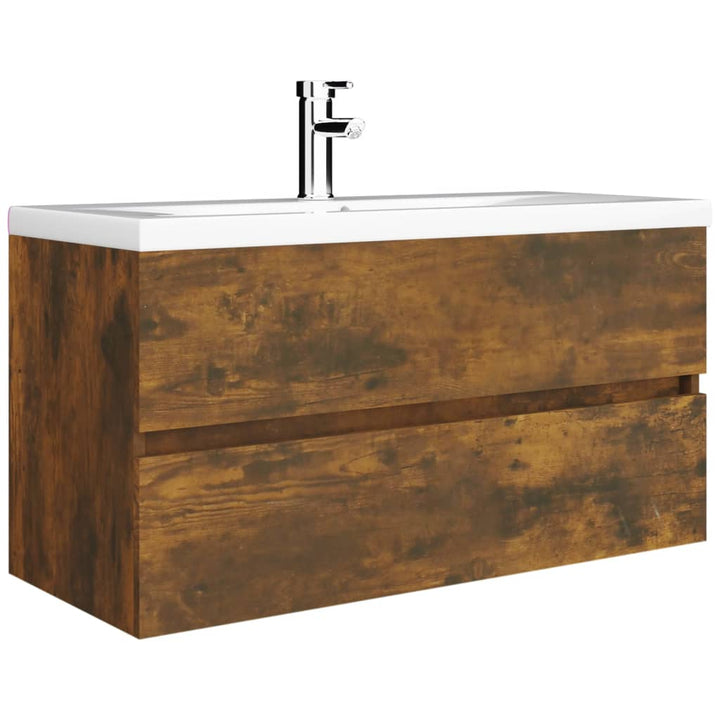 badeværelsesskab 90x38,5x45 cm konstrueret træ røget egetræ