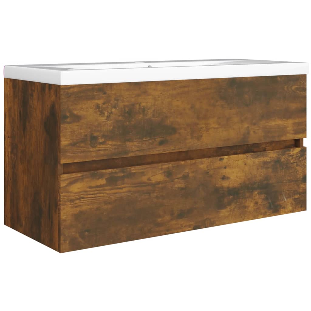 badeværelsesskab 90x38,5x45 cm konstrueret træ røget egetræ