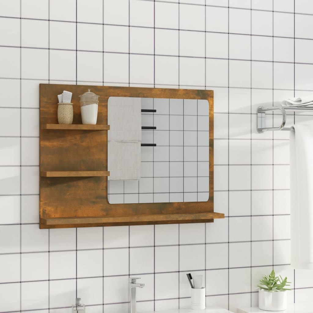 badeværelsesspejl 60x10,5x45 cm konstrueret træ røget egetræ