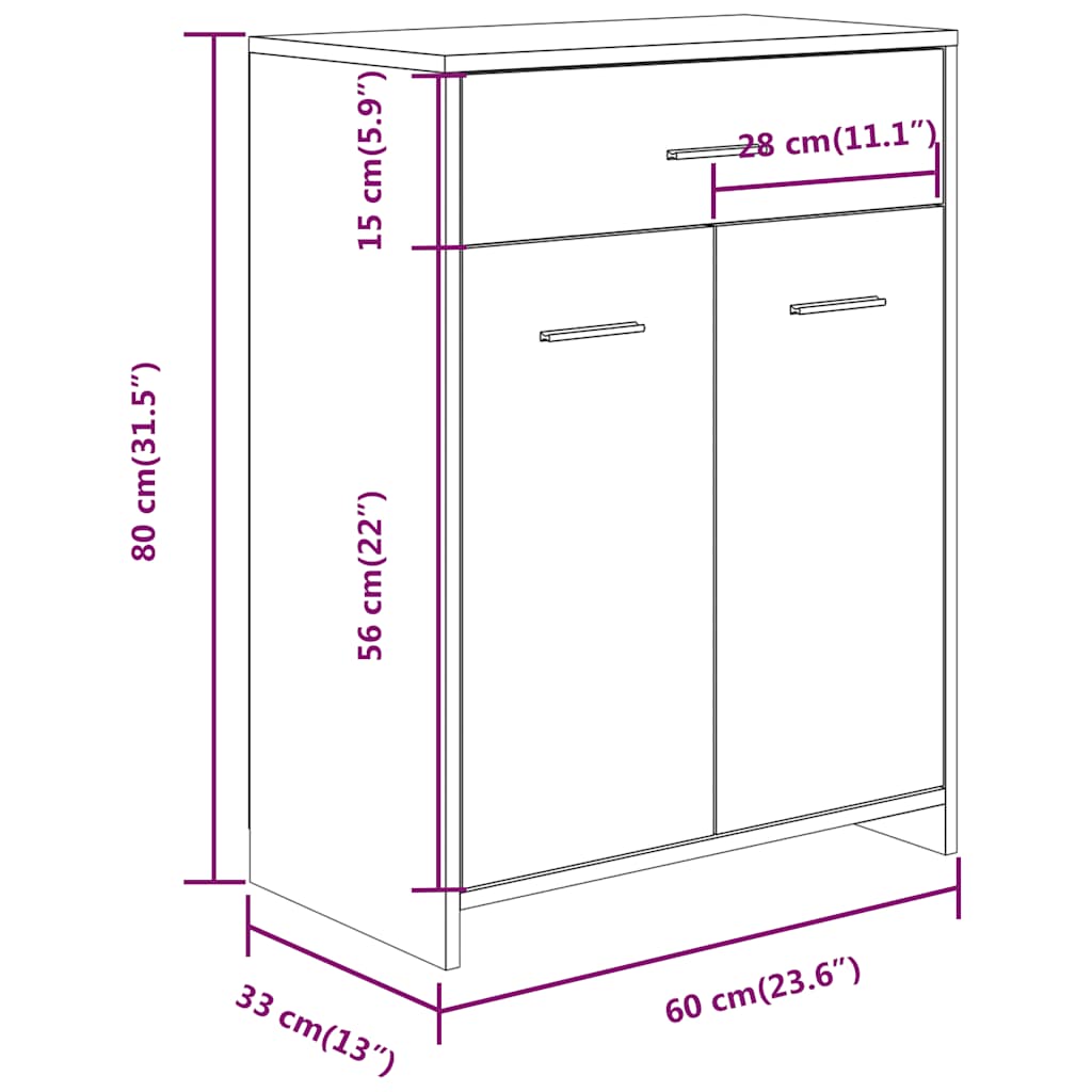 badeværelsesskab 60x33x80 cm konstrueret træ røget egetræ