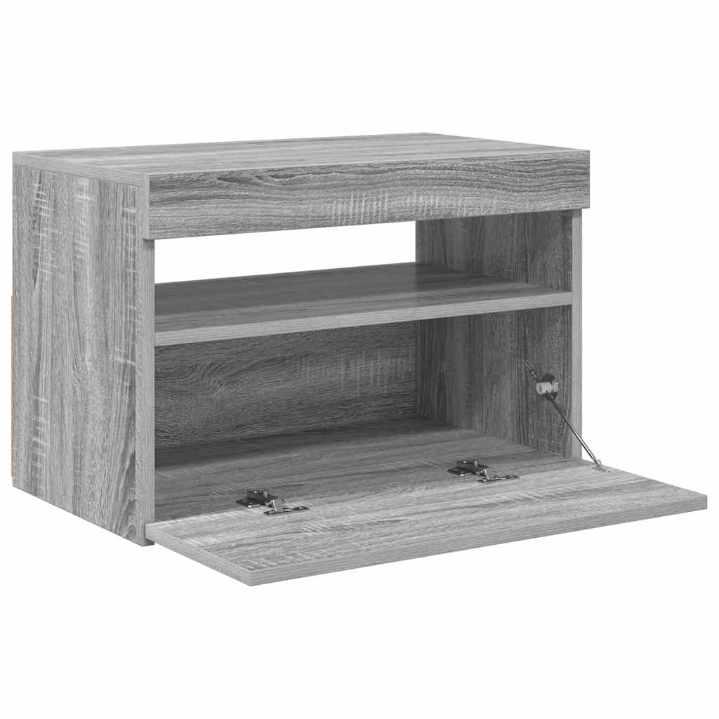 tv-bord med LED-lys 60x35x40 cm grå sonoma-eg
