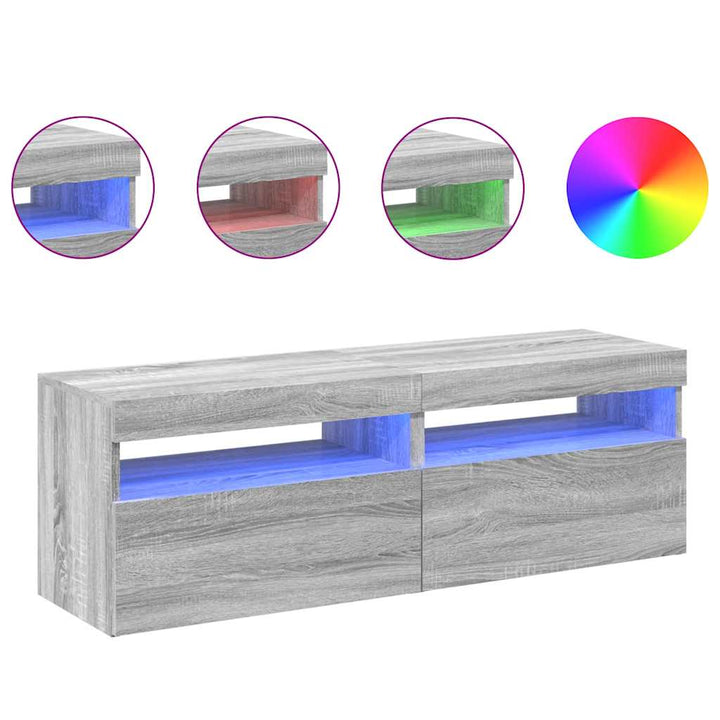 tv-borde med LED-lys 2 stk. 60x35x40 cm grå sonoma-eg