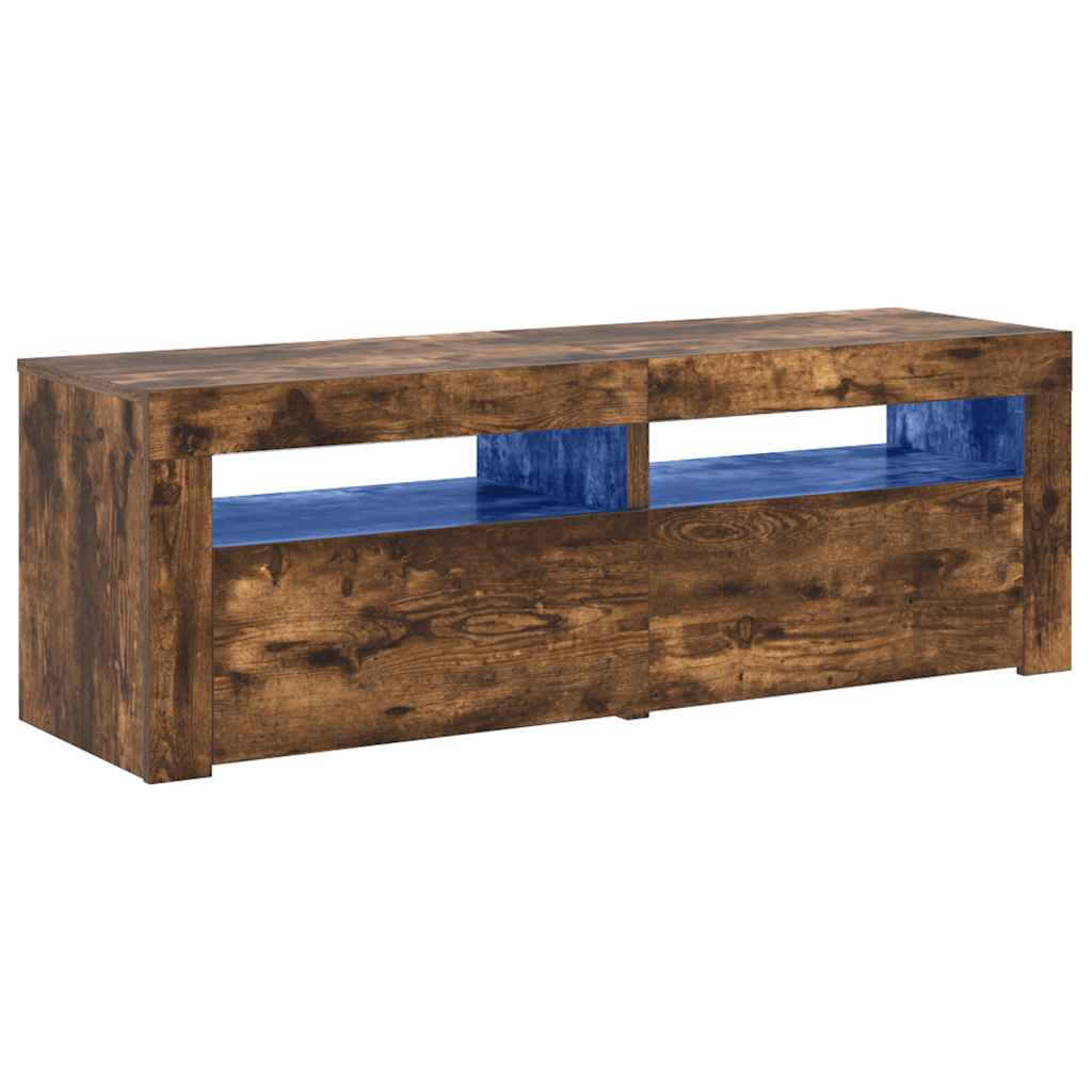 tv-bord med LED-lys 120x35x40 cm røget egetræsfarve