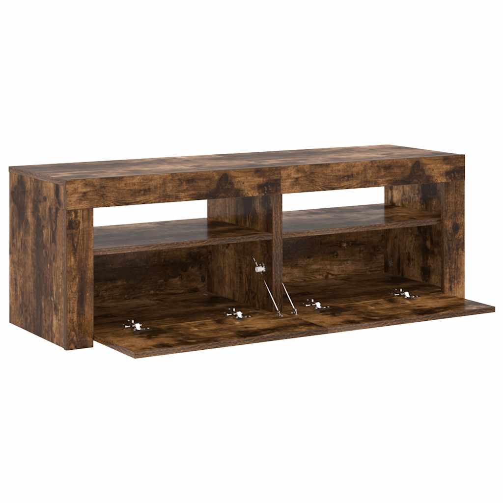 tv-bord med LED-lys 120x35x40 cm røget egetræsfarve