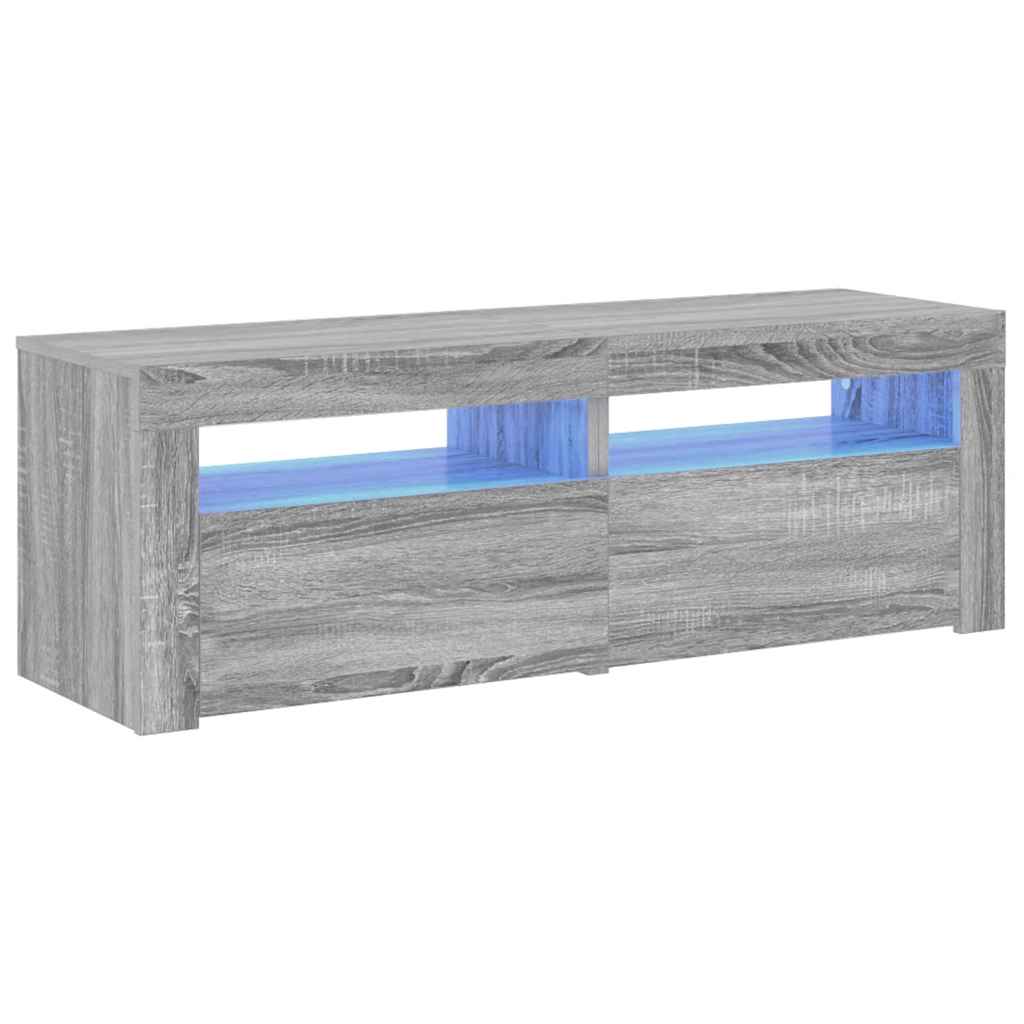 tv-bord med LED-lys 120x35x40 cm grå sonoma-eg