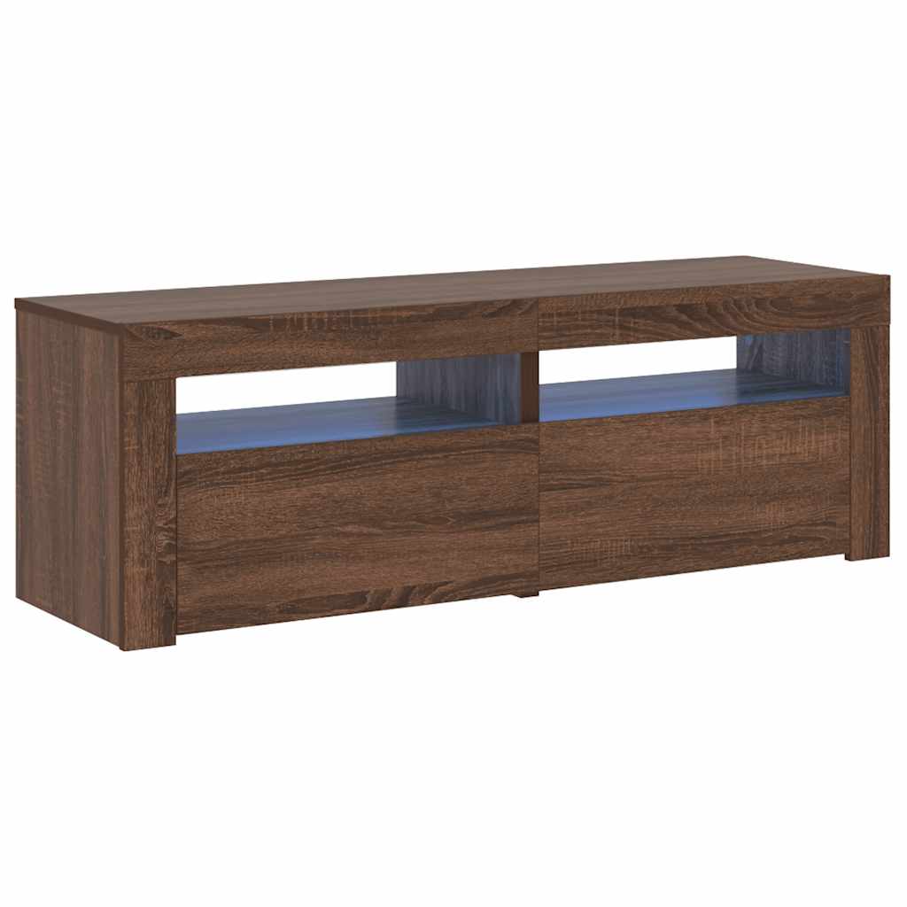 tv-bord med LED-lys 120x35x40 cm brun egetræsfarve