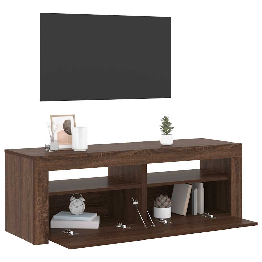 tv-bord med LED-lys 120x35x40 cm brun egetræsfarve