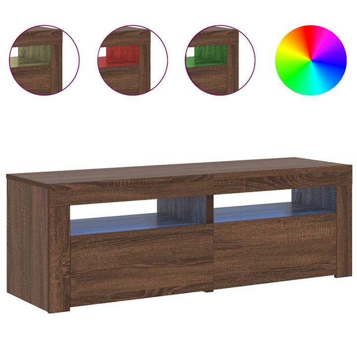 tv-bord med LED-lys 120x35x40 cm brun egetræsfarve