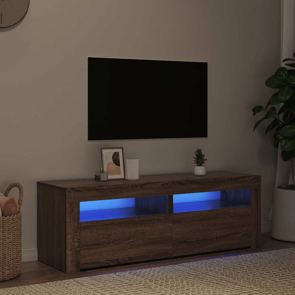 tv-bord med LED-lys 120x35x40 cm brun egetræsfarve