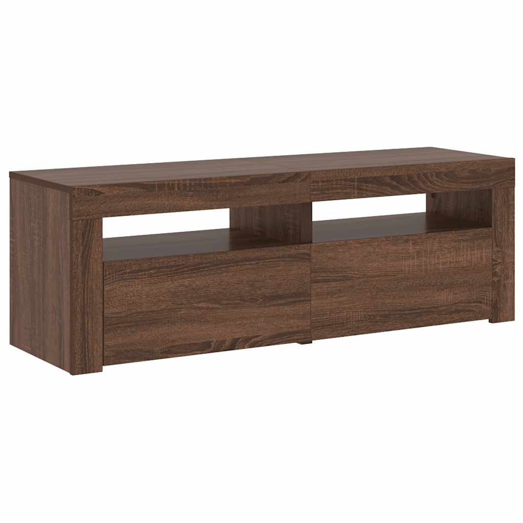 tv-bord med LED-lys 120x35x40 cm brun egetræsfarve