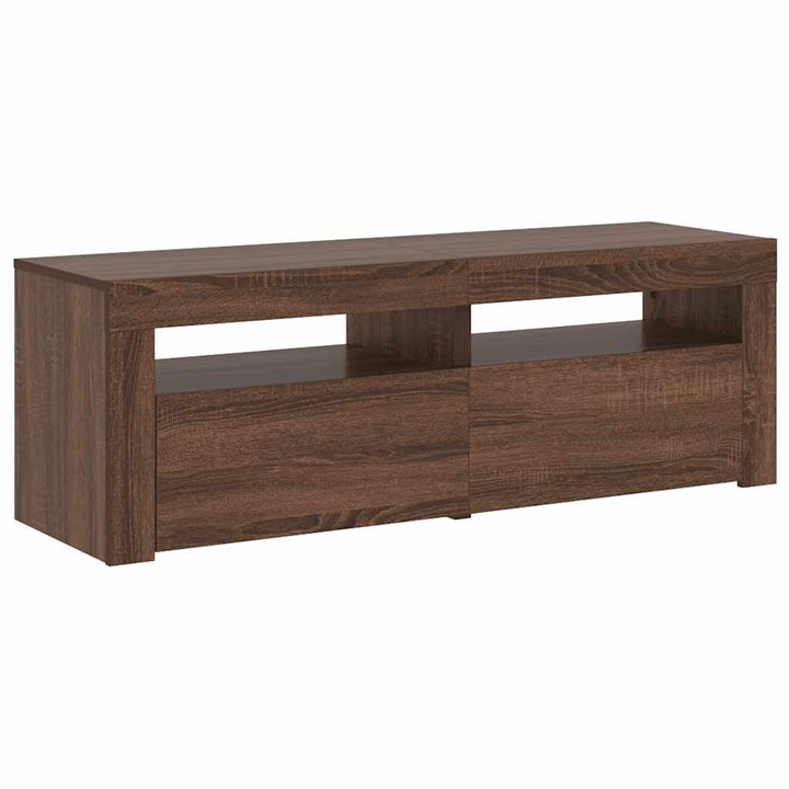 tv-bord med LED-lys 120x35x40 cm brun egetræsfarve