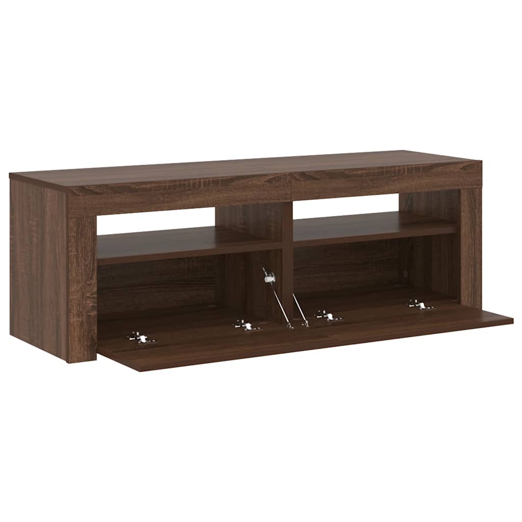 tv-bord med LED-lys 120x35x40 cm brun egetræsfarve
