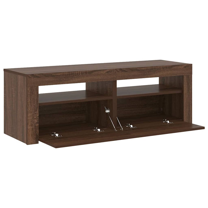 tv-bord med LED-lys 120x35x40 cm brun egetræsfarve
