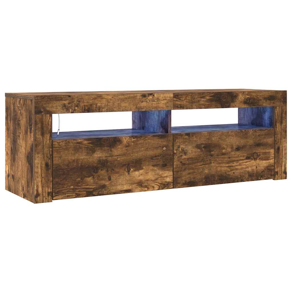 tv-bord med LED-lys 120x35x40 cm røget egetræsfarve