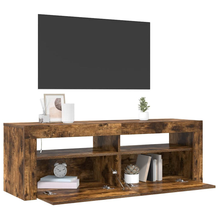 tv-bord med LED-lys 120x35x40 cm røget egetræsfarve