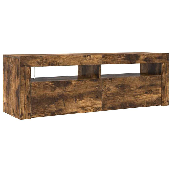tv-bord med LED-lys 120x35x40 cm røget egetræsfarve