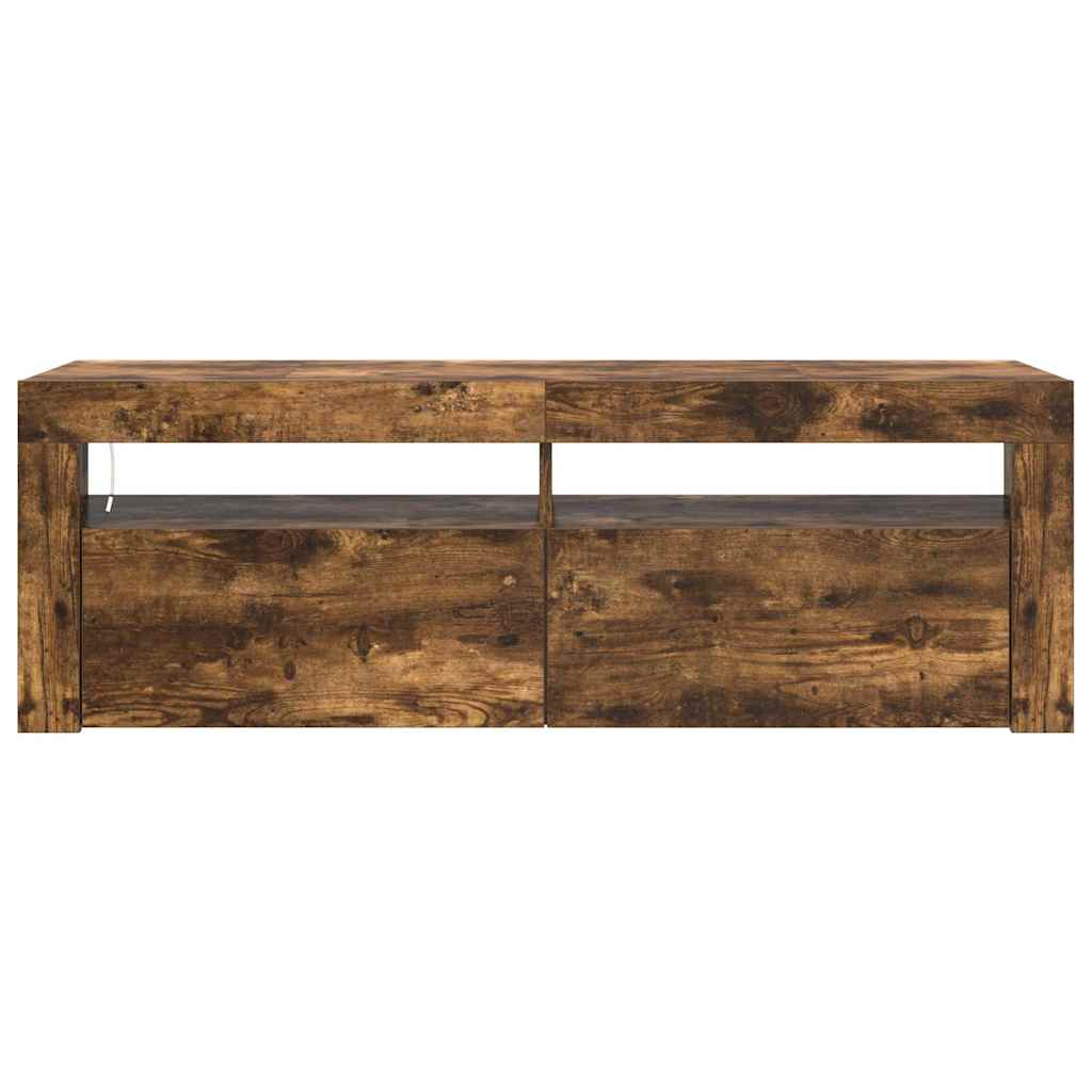 tv-bord med LED-lys 120x35x40 cm røget egetræsfarve