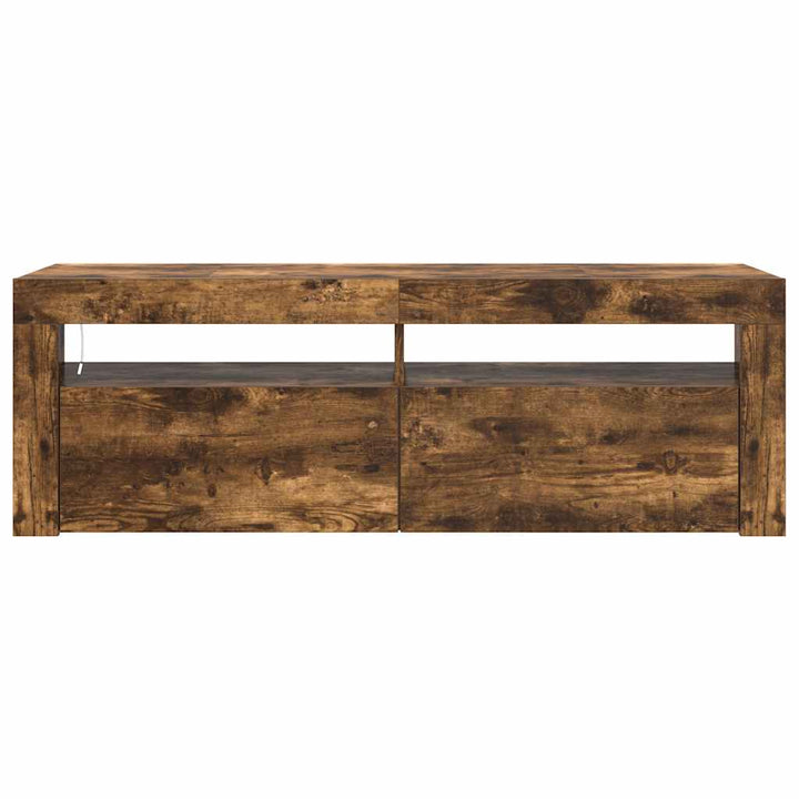 tv-bord med LED-lys 120x35x40 cm røget egetræsfarve