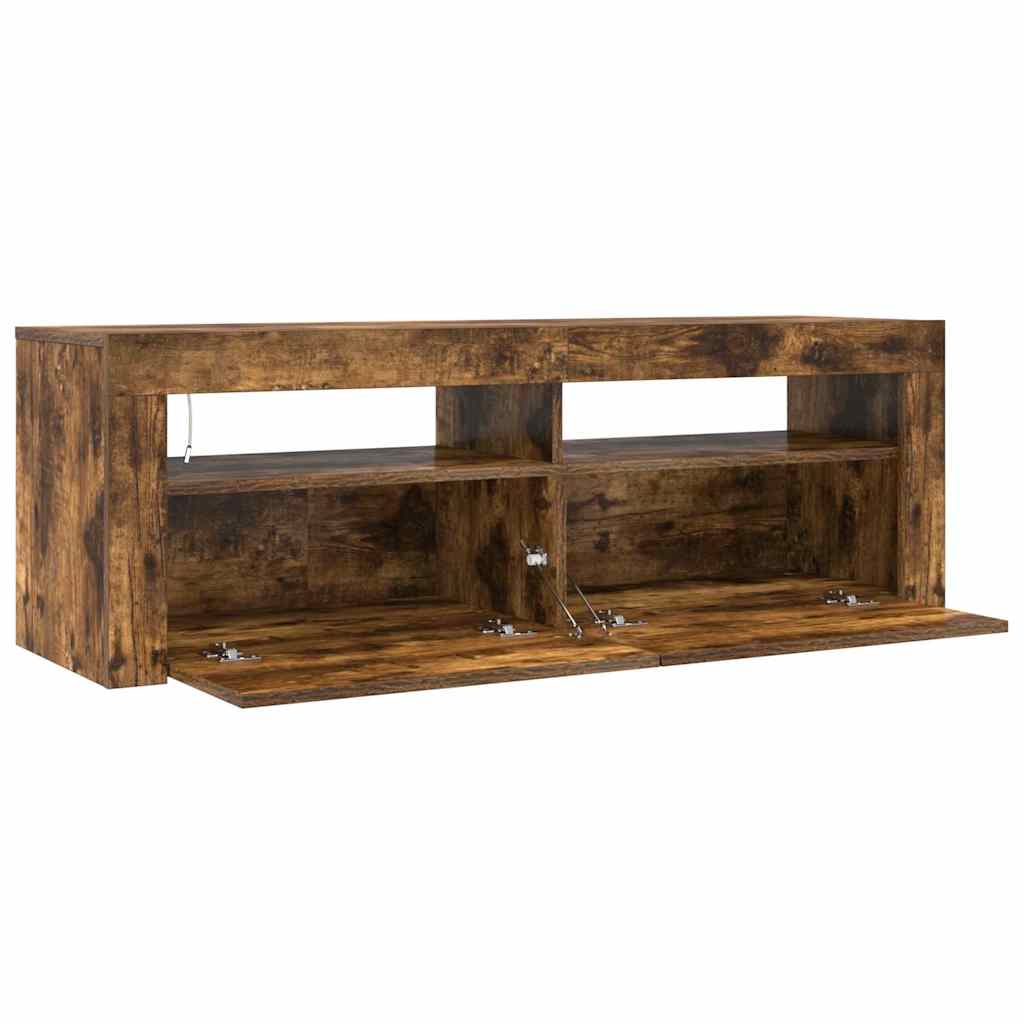 tv-bord med LED-lys 120x35x40 cm røget egetræsfarve