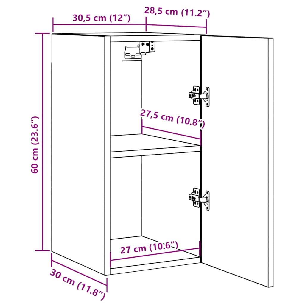 tv-skab 30,5x30x60 cm konstrueret træ grå sonoma-eg