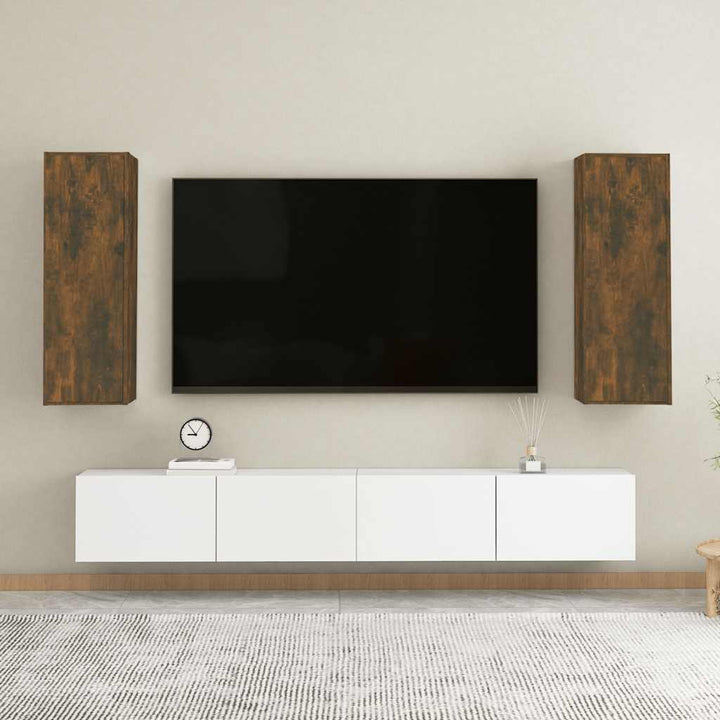 tv-skabe 2 stk. 30,5x30x90 cm konstrueret træ røget egetræ