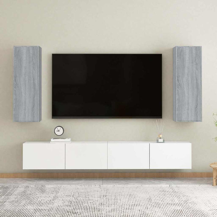 tv-skabe 2 stk. 30,5x30x90 cm konstrueret træ grå sonoma-eg