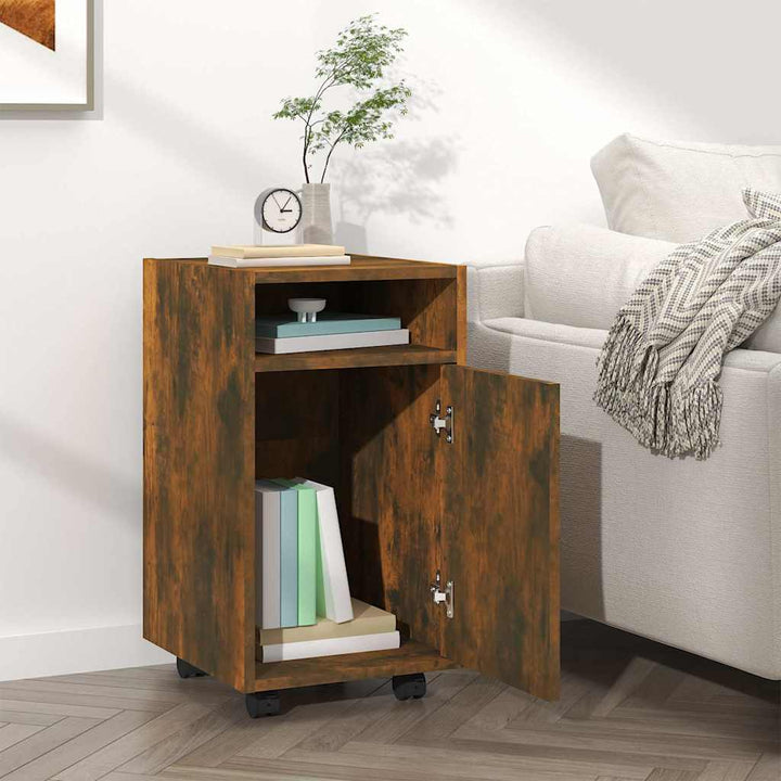 skab med hjul 33x38x60 cm konstrueret træ røget eg
