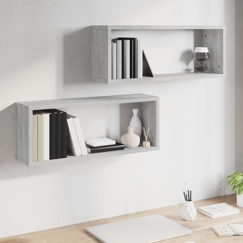 væghylder 2 stk. 60x15x23 cm konstrueret træ grå sonoma-eg