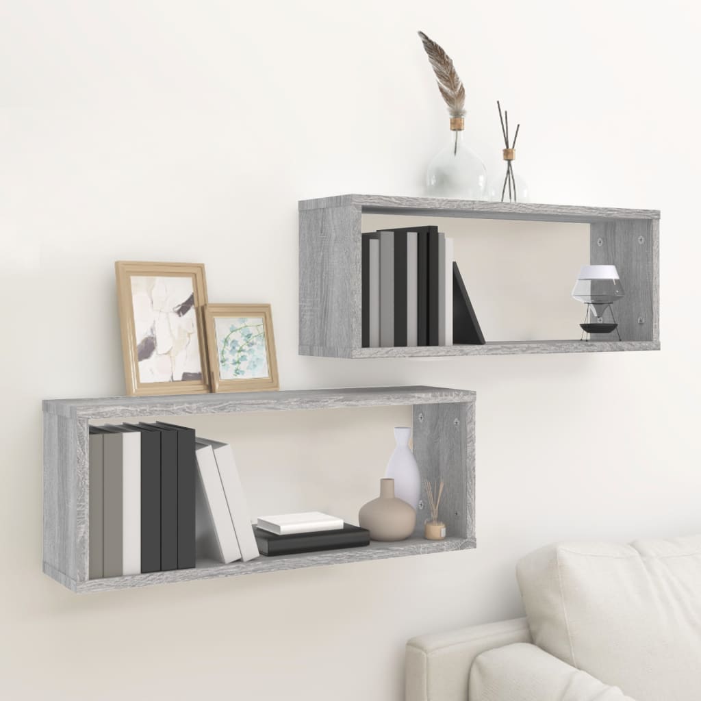 væghylder 2 stk. 60x15x23 cm konstrueret træ grå sonoma-eg