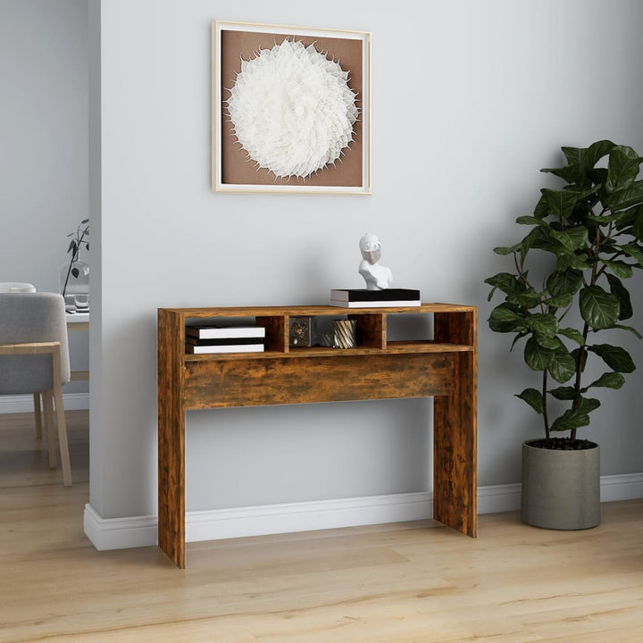 konsolbord 105x30x80 cm konstrueret træ røget egetræsfarve