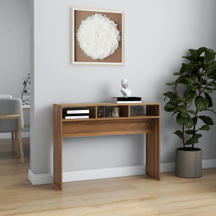 konsolbord 105x30x80 cm konstrueret træ brun egetræsfarve